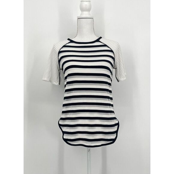Derek Lam 10C X Athleta Mesh Striped Raglan Tee White Black Gray Womens Size XS - Picture 1 of 6